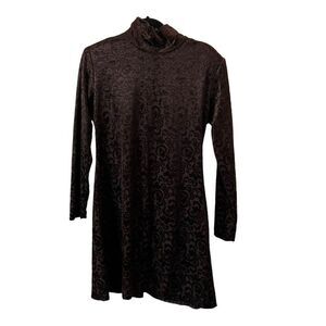 Vintage Dawn Joy Brown Floral Velvet Burnout High Neck Long Sleeve Dress Size 9